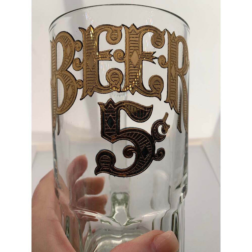 Vintage Giant Beer Mug Stein with Gold Lettering Beer 5 Cents Heavy 32 OZ